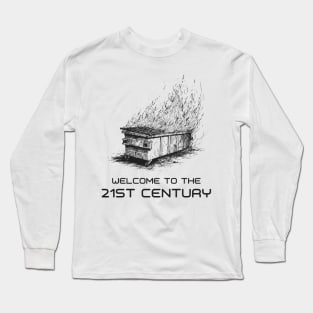 fire dumpster, dumpster fire tshirt, burning dumpster fire, late capitalism, line art drawing, line art, line drawing Long Sleeve T-Shirt